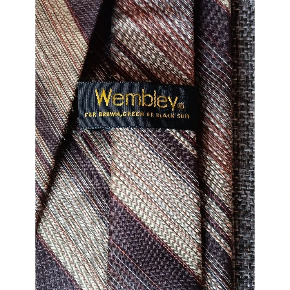 Tie 70s 80s 90s Y2K Mens Wembley Brown Toupe Stripe 3 Wide 54 Long